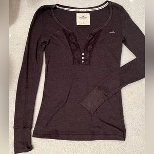 Hollister Long Sleeve Henley Top Lace Detail